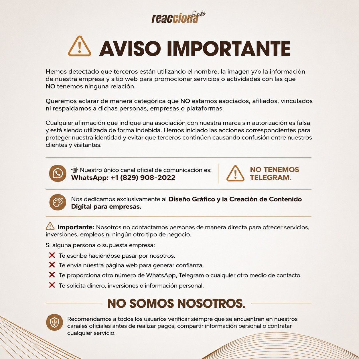 Aviso Importante — Reacciona Studio